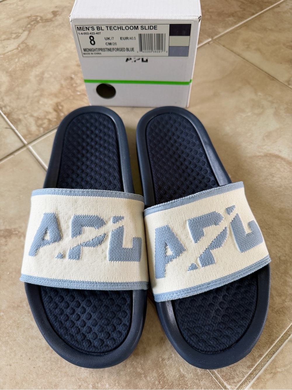 APL Kids Navy Slide Sandals with white Logo Strap
